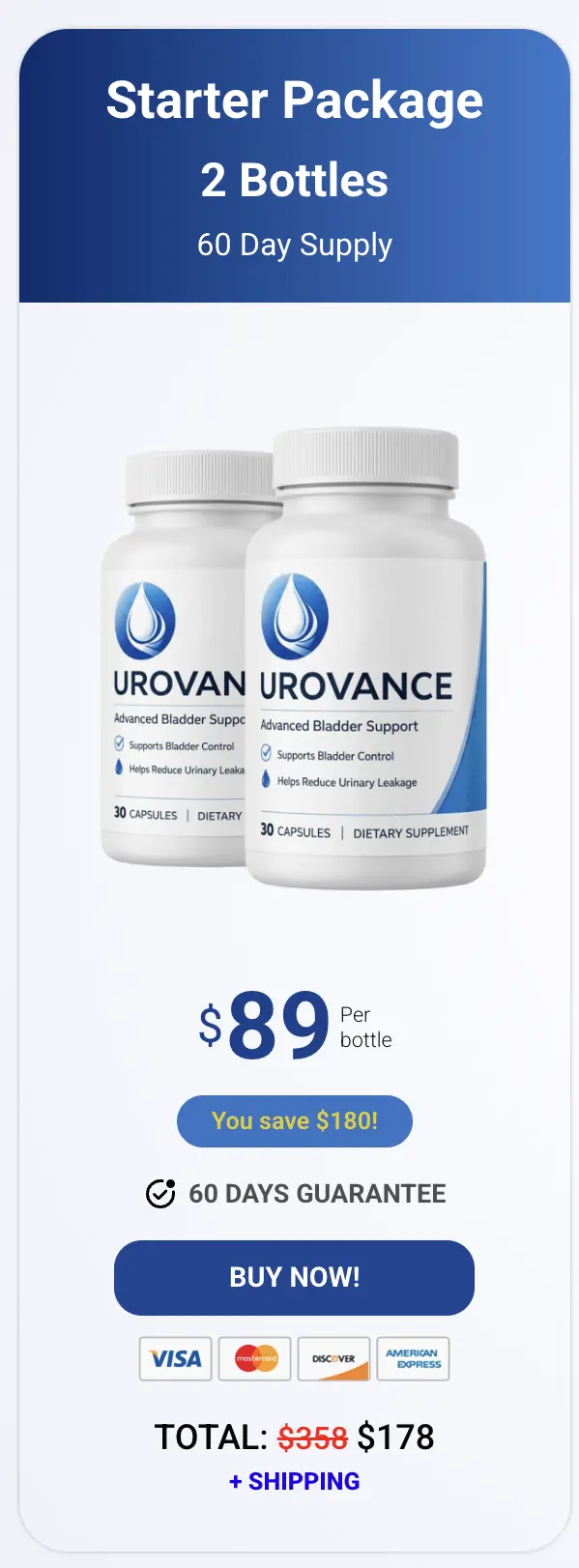 Urovance 2 bottle starter package - 60 day supply of bladder support supplement
