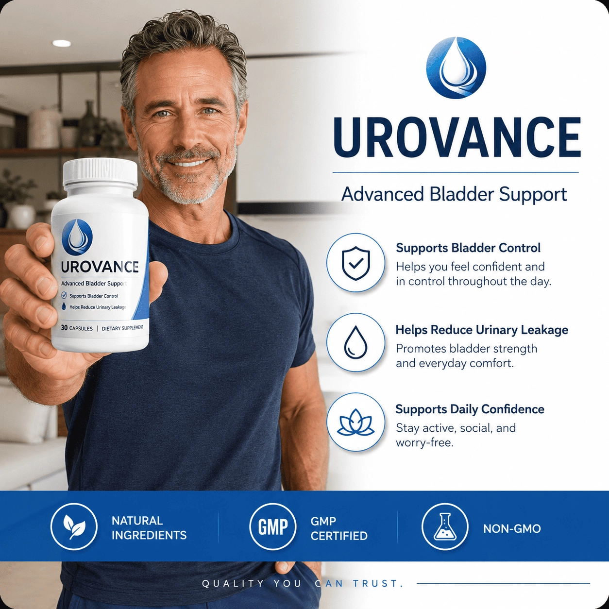 Urovance men's bladder support formula with 9 botanicals and 3 minerals